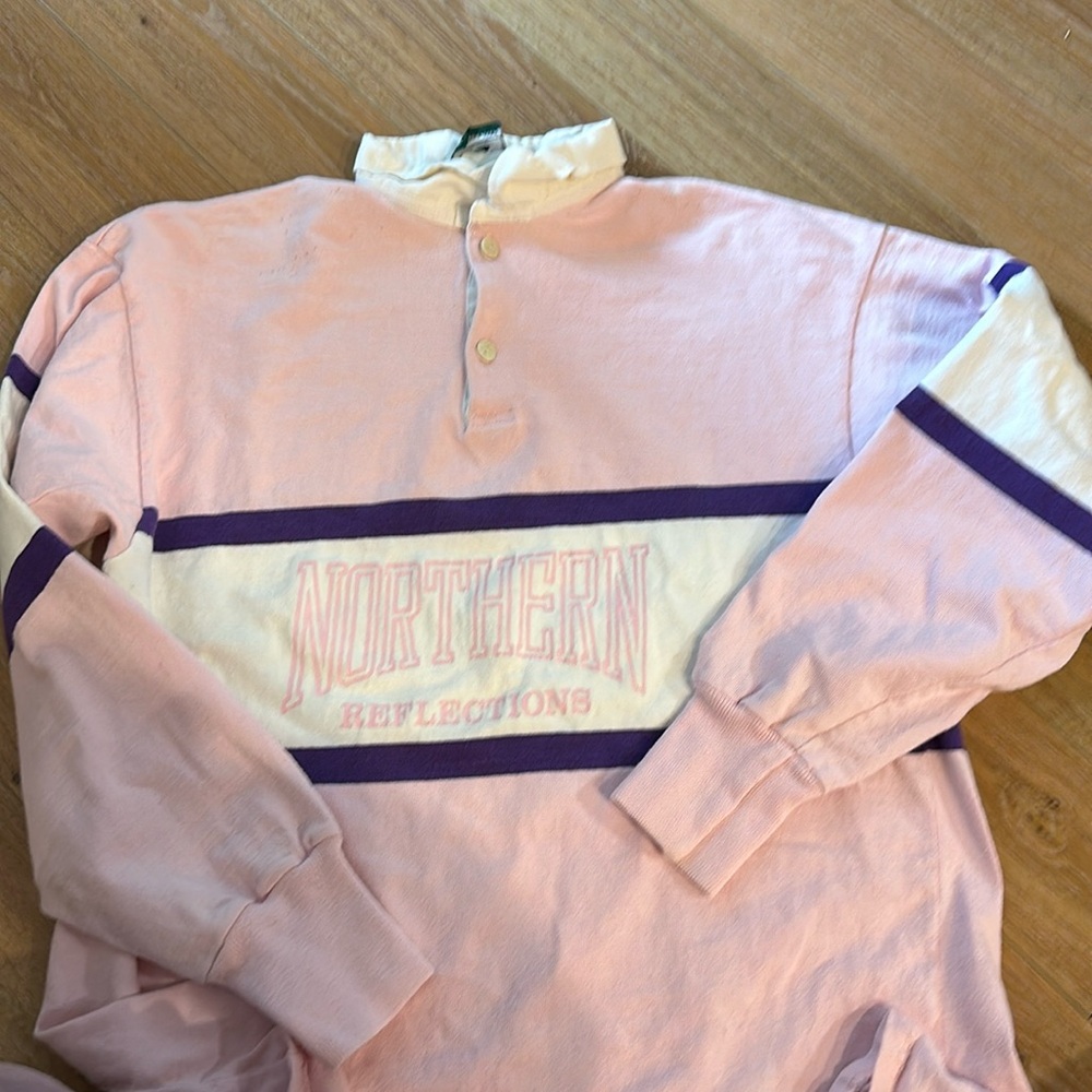 Vintage Northern Reflections Pink and Purple Rugby Pullover